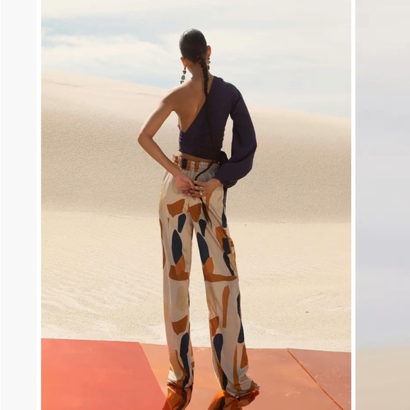 • DIARRABLU • Leer Tilo Palazzo Pants Abstract Tilo Cream Print Blue / Orange XS - Picture 2 of 5